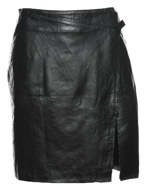 Black Leather Skirt - L