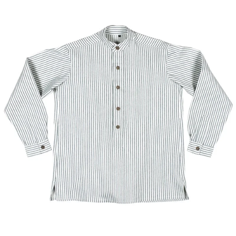 Collarless Ticking Work Shirt