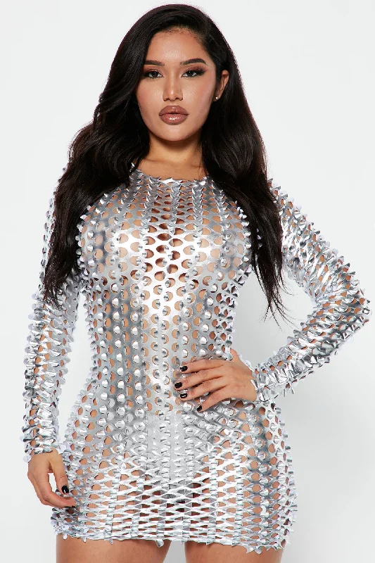 Addicted Metallic Mini Dress - Silver