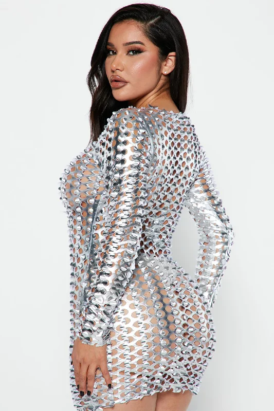 Addicted Metallic Mini Dress - Silver