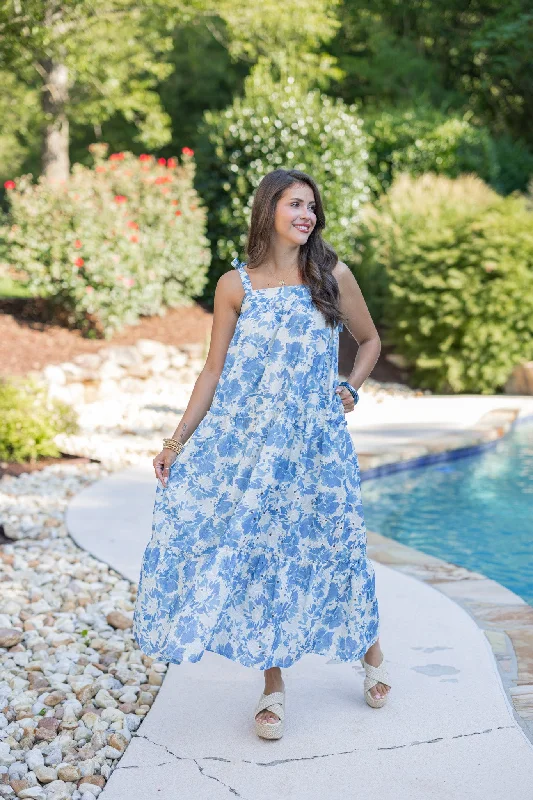 Floral Glam Blue Maxi Dress