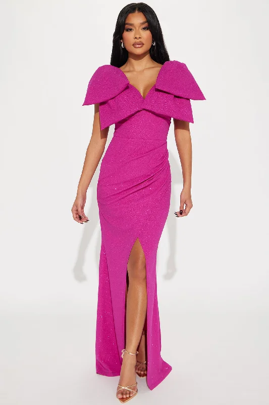 Bow Babe Glitter Maxi Dress - Magenta