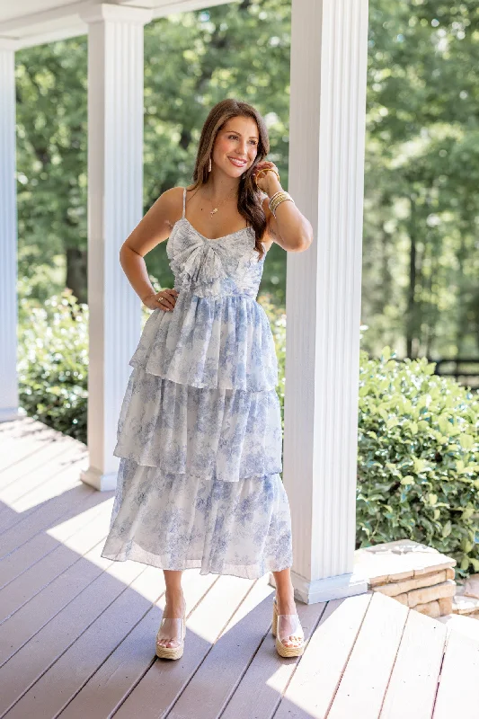 Sweet Florals Blue Midi Dress