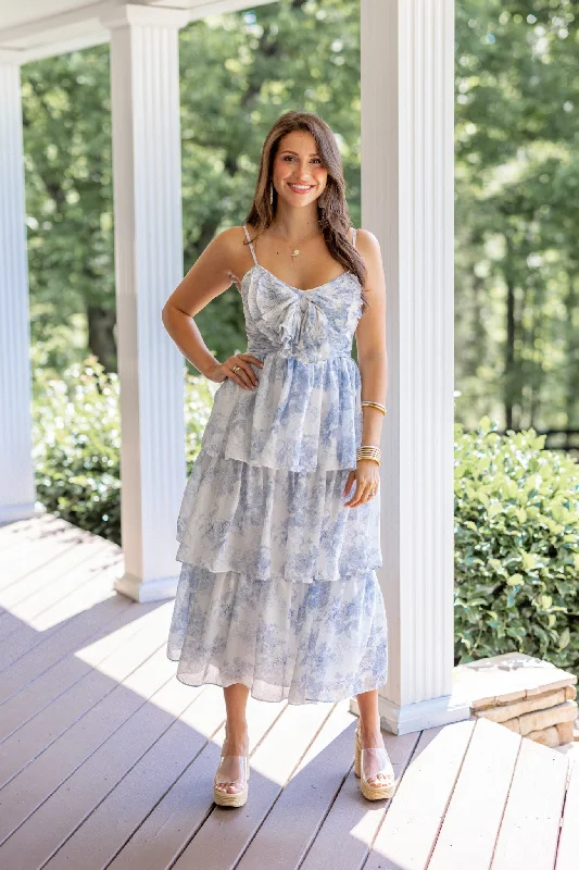 Sweet Florals Blue Midi Dress