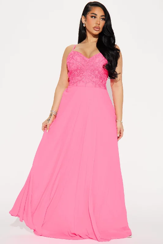 Gracie Chiffon Gown - Hot Pink