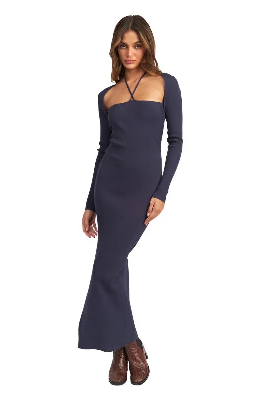 HALTER NECK MAXI DRESS WITH SLIT