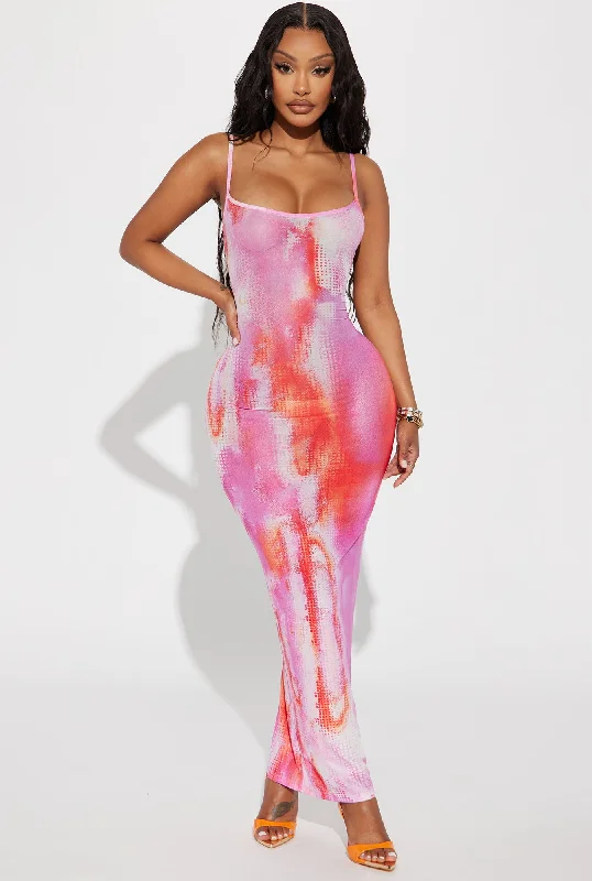 Ibiza Mesh Maxi Dress - Pink/combo