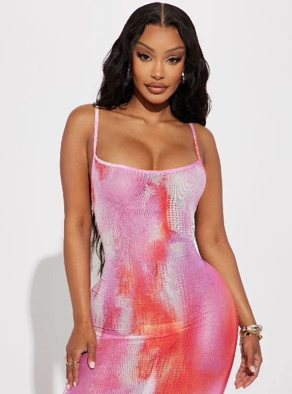 Ibiza Mesh Maxi Dress - Pink/combo