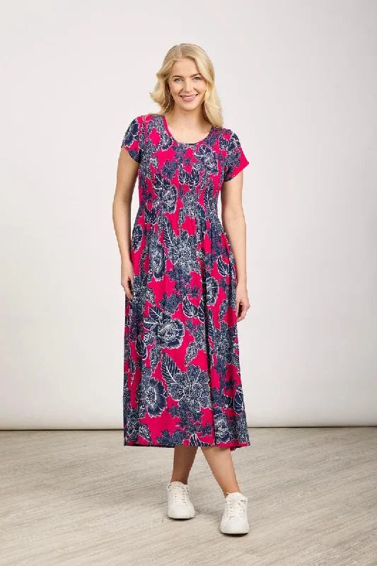 Large Floral Print Shirred Dress