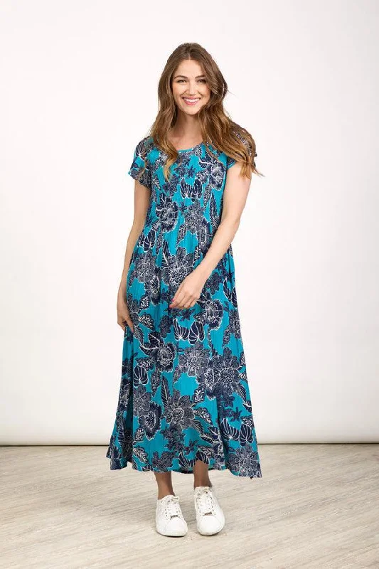 Large Floral Print Shirred Dress