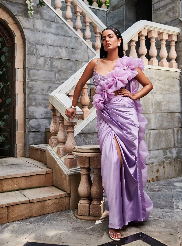 Pariza Lavender Satin + Organza Saree Set