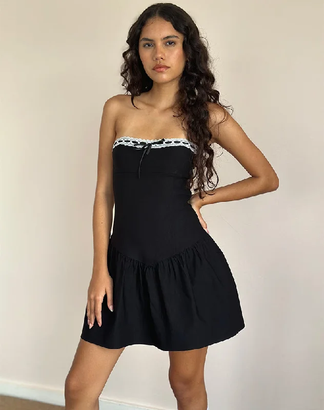 Manisha Mini Dress in Black with White Trim