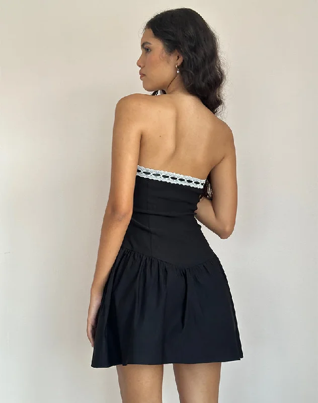 Manisha Mini Dress in Black with White Trim