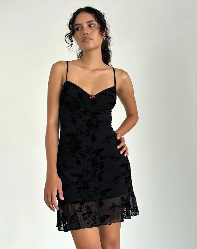 Micaya Mini Dress In Black Botanical Flower