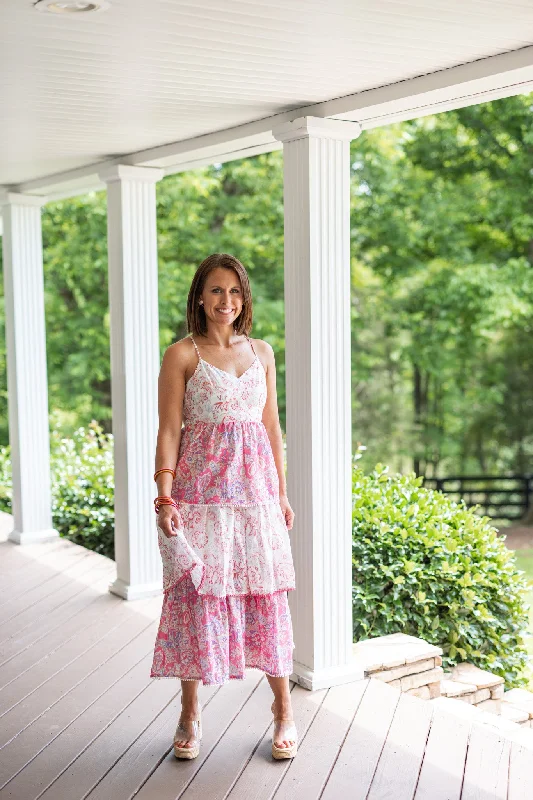 Vintage Paisley Pink Midi Dress