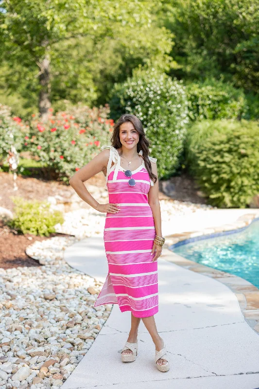 Coastal Stripes Pink Midi Dress