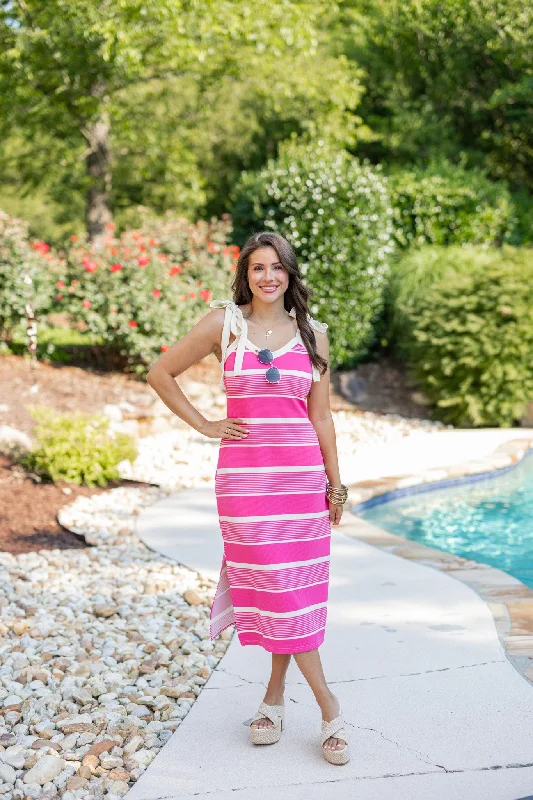 Coastal Stripes Pink Midi Dress