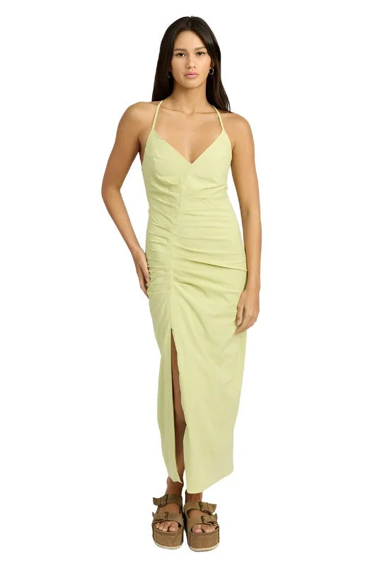 RUCHED SATIN DRESS WITH CROSSED BACK