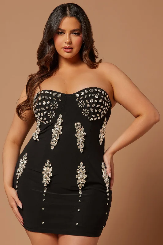 Sasha Embellished Mini Dress - Black