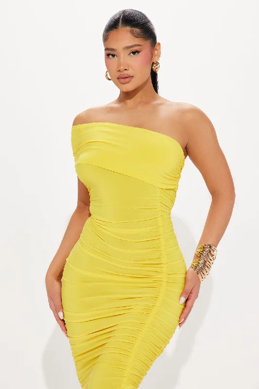 Serene Dream Off Shoulder Midi Dress - Yellow