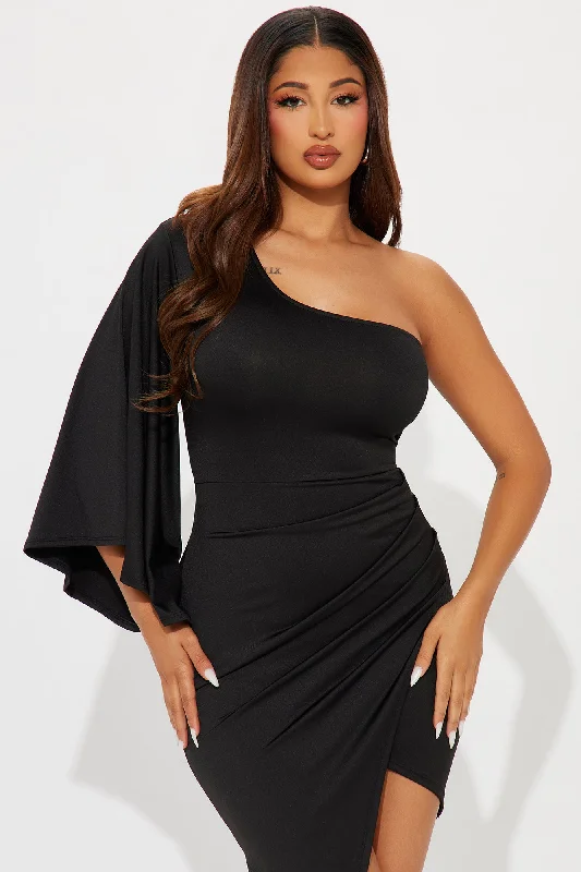 Serving Up Class One Shoulder Mini Dress - Black