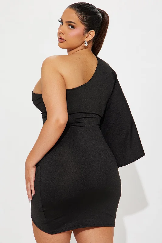 Serving Up Class One Shoulder Mini Dress - Black