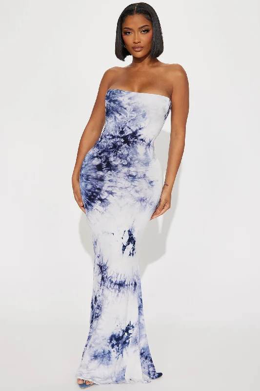 Tie-Dye Tube Maxi Dress - Navy/combo