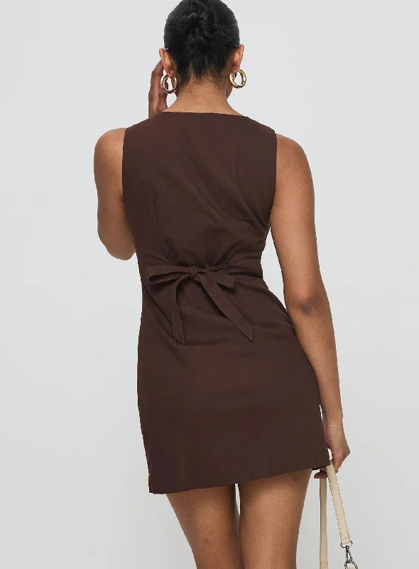 Rodrigo Button Through Mini Dress Chocolate